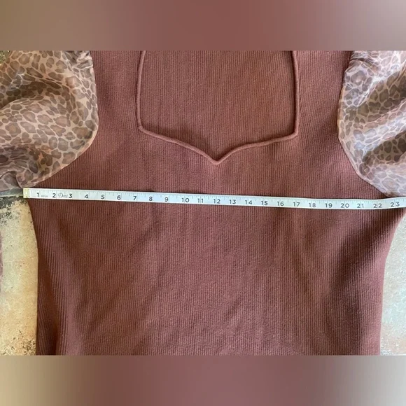 Anthropologie  Dolan Sheer Animal Print Puff-Sleeve Brown Sweater Size 3X - Picture 7 of 11
